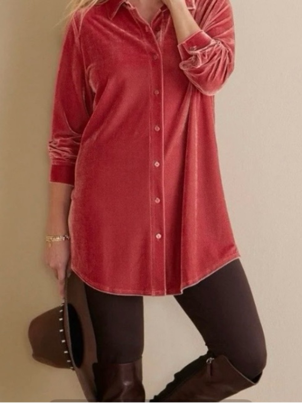 Soft Surroundings Velvet Boyfriend Tunic Button-up Top